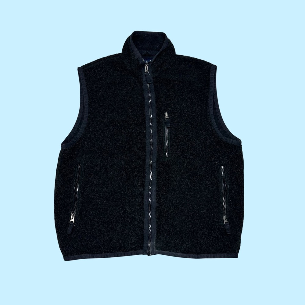 Gap Mens Full Zip Fleece Vest Black Mock Neck Sleeveless Jacket M